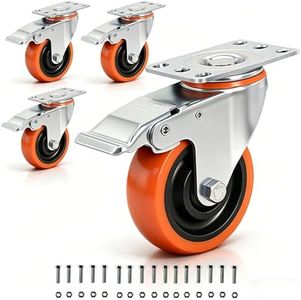 TESUMI Caster Wheels 4" Inch Heavy Duty Casters Set of 4 with Brake Total Capacity 2200lbs Swivel Plate Industrial PU Wheel Locking Casters for Cart, Furniture, Trolley, Workbench-Orange