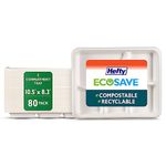 Hefty ECOSAVE Compostable Disposable 5-Compartment Paper Plates Dinner Tray 10.5" x 8.3", 80 Count, White