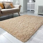 RETRO CARPET Shaggy Floor Carpets for Living Room Modern Shag Area Rugs Fluffy Ultra Soft Handcrafted Anti-Skid Carpet Bedroom Home Decorate Floor Kids Playing Mat (Beige,3 X 5 FEET)