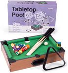 Tabletop Pool, Mini Pool Table & Billiard Set | Small Billiards Game with 16 Resin Balls, 2 Pool Cues, Triangle Rack, & Chalk | Travel-Friendly & Office Desk Games, Bartop, or Home Use & Easy Storage