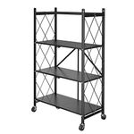 4-Tier Storage Shelves on Wheels, 46.5"*25.6"*13.4" Heavy Duty Metal Shelf, Foldable Shelving Unit, Storage Rack, Rolling Utility Shelf, Large Capacity Closet Organizer for Kitchen Warehouse Basement