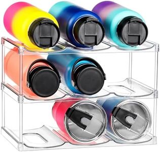LARGER Compartment - Stackable Water Bottle Organizer Holder - for Stanley & Others' Large Tumbler - Clear Wine Rack, Cup Bottle Holder for Cabinet Home Countertop Fridge Pantry Shelf, 3 Tier Hold 9