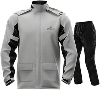 IRON JIA'S Traje de lluvia Moto Impermeable Hombre, Chaqueta Impermeable Moto Hombre,Confeccionado en tejido GRS, resistente al viento, al agua, a la lluvia y ligero Gris-XL