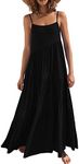 ANRABESS Women's Summer Adjustable Spaghetti Strap Sleeveless Dresses Casual Loose Tiered Cami Beach Long Maxi Dress 523hei-L Black