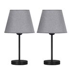 Small Bedside Lamp Set of 2, Gray Shade Nightstand Lamp Modern Nightstand Bedside Desk Lamps for Bedroom Living Room Office Study Room