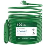 100-Feet 3 Outlet Extension Cord, Kasonic UL Listed, 16/3 SJTW 3-Wire Grounded, 10 Amp 125 V 1625 Watts, Multi-Outlet Indoor/Outdoor Use, Green