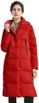 Orolay Women's Thickened Long Down Jacket Winter Down Coat Hooded Puffer Jacket with Side Zipper Spectra Red M