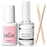 Makartt Nail Glue with Glue Remover Kit, Super Strong Nail Glue 7ML for Acrylic Nails Press On Nails,10ML Glue Off Fake Nails, Remover for Super Glue, Nail Polish Nail Art