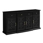 Walker Edison Modern Wood Glass-Buffet-Sideboard Living Entryway Serving Storage Cabinet Doors-Dining Room Console, 60 Inch, Black (AZU60LANFWBL)