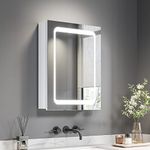 Dripex LED Bathroom Mirror Cabinet, 450 * 600mm Bathroom Mirror Cabinet with LED Lights Shaver Socket and Demister Pad, Non-contact Sensor Switch, White/Left hinge