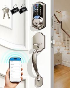 Veise Fingerprint Smart Locks for Front Door with Handle Set, App Control, Keyless Entry Keypad Deadbolt, Digital Electronic Touchscreen, Easy Install, Auto Lock, Satin Nickel