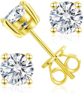 Gugots Lab Grown Diamond Stud Earrings Screw Back for Women Round Cut D Color VVS1 Clarity Hypoallergenic Fine Jewelry Gift 18K Yellow Gold 2.0CT/8MM*2 Card