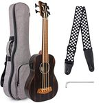 Aklot Electric Bass Ukulele 30 inch Ebony Fretless African Blackwood U Bass Professional Aquila EADG with Gig Bag Strap for Beginner and Advanced