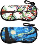 SING F LTD 2PCS Sunglasses Soft Cases Portable Travel Spectacle Bag Ultra lightweight Neoprene Colouful Tree Starry Sky Eyeglass Pouch with Carabiner and Zipper