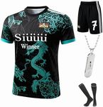 Kids Soccer Jersey Uniform Set #7 | Complete 4-Piece Kit with Shirt, Shorts, Socks & Player Necklace for Boys & Girls (Green-C.R.NO.7-Dragon, 7-8 Years)