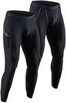 DEVOPS Men's 2 Pack Compression Cool Dry Tights Baselayer Running Active Leggings Pocket Pants (X-Large, Black/Black)