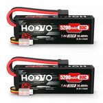 HOOVO 2S Lipo Battery, 7.4V 5200mAh 80C RC Battery, Hard Case with TR Plug Compatible with RC Car Boat Truck Truggy Buggy Helicopter Airplane Racing Models, 2 Pack