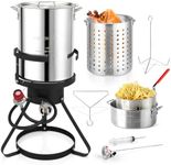 Outvita 30 Qt Turkey Deep Fryer & 10QT Fish Fryer Kit w/Baskets,Aluminum Fish & Seafood Boiler Steamer with 54,000 BTU Propane Gas Burner Stand Injector Thermometer Hose, Ideal for Outdoor Fry