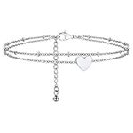 PROSTEEL Anklet Bracelet Stainless Steel Silver Heart Anklets Ankle Bracelets for Women Adjustable -Send Gift Box (Silver-heart)