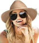 FURTALK Sun Hats for Women Summer Wide Brim UV UPF 50+ Panama Fedora Foldable Packable Straw Beach Hat (Coffee Brown, Large)