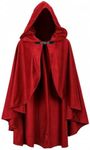 JEGERMIG Red Fairy Renaissance Hooded Cloak Renaissance Costume Medieval Wizard Cosplay Witch Cape