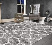 Shaggy Rug GEOMETRIC DESIGN Modern Rugs Living Room Extra Large Small Rectangular Size Soft Touch Thick Fluffy Pile Living Room Area Rugs Non Shedding (Silver, 80cm x 150cm (3ft x 5ft))