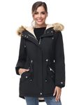 Women Sherpa Fleece Lined Winter Parka Coat Hooded Winter Parka Jacket(Black-New, Medium)