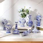 Dandat 8 Pieces Porcelain Vases Blue and White Ceramic Vase Mini Chinoiserie Vase Vintage Flower Vase for Home Living Room Bookshelf Decor (Rustic)