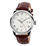 Yapeach Business Men's Quartz Wristwatches Roman Numeral Leather Band Casual Water Resist Analog Watches Waterproof Calendar Date Light Simple Wrist Watches Dad Fathers Gifts (Brown/Silver)