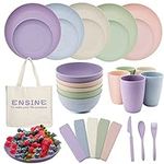 42PCS Plates and Bowls Set, Premium Plastic Dinner Sets with Carry Bag, Unbreakable Picnic Dinner Sets for 5 People Kids Lightweight, Safe Plastic Dinnerware with Plates, Cups, Bowls & Cutlery Set