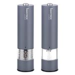 Innoteck Essentials Electric Salt and Pepper Mill Set - Battery-Operated Grey Pepper Mill with Light - One Touch Operation - Salt & Pepper Mills - Adjustable Coarseness - Ceramic Grinder