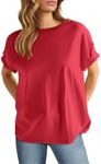 ANRABESS Womens Tops Oversized T Shirts Loose Fit Short Sleeve Crewneck Summer Casual 2025 Trendy Boxy Tee Blouse Red Large