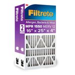 Filtrete 16x25x4 AC Furnace Air Filter, MPR 1550, MERV 12, Fits Lennox & Honeywell, Allergen, Bacteria & Virus, , Electrostatic Air Cleaning Filter, 2-Pack (actual size 15.88 x 24.56 x 4.31)