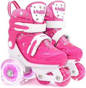 Quad Roller Skates for Kids Girls with Adjustable Size (Age 3-9), Double Brakes, Luminous Wheels, 3-Point Balance, Include Knee Pads Elbow Pads Wrist Guards