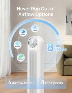 Dreo Smart Tower Fan – Silent 28dB Bladeless, 90° Oscillating, WiFi/Alexa, 4 Speeds, White