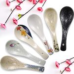 6 Pieces Japanese Retro Soup Spoons Ceramics Soup Spoons Japanese Style Rice Spoon Flatware Asian Chinese Serving Spoons Appetizers Tableware Meal Partner for Tasting