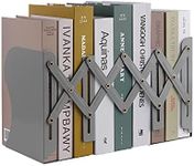 Expandable Metal Bookends, MSDADA Adjustable Book Ends Heavy Duty Book Holder Desktop Book Stand Non-Skid Desk Organizer for Kids Student Home Office School Bookshelf Book Storage(Grey)