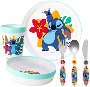 Zawadi Global Stitch Kids - Juego de vajilla de 6 piezas, plato/cuenco/taza/cuchillo/tenedor/cuchara, vajilla para niños, 0000620