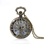 Vintage Tree of Life Hollow Bronze Pocket Watch Quartz Arabic Markers Carved Men and Women Watches with Necklace Chain Pendant for Halloween Christmas