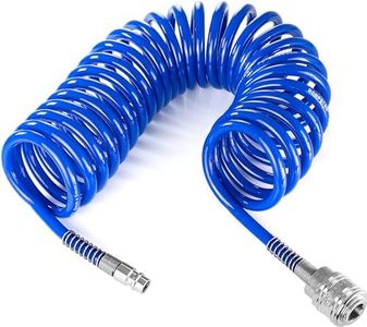 Poppstar Manguera espiral 5 metros de PU (5mm x 8mm diámetro) manguera compresor aire con protección contra dobladuras y acoplamientos rápidos 7,2 DN