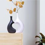 CS3HUB Ceramic Home Decor Glossy Heart Shape Vase | Flower Vase For Living Room | Garden Decor | Showpiece For Table | 6Inch & 8Inch (Black-White, Round)