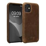 kalibri Case Compatible with Apple iPhone 11 - Case Smooth Genuine Leather Hard Case Anti Slip Cover - Brown