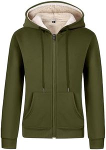Gihuo Women's Sherpa Lined Hooded Sweatshirt Zip Up Winter Warm Hoodie Comfy Hooded Fleece Jacket (US, Alpha, X-Large, Regular, Regular, ArmyGreen)