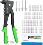 eSynic Professional Pop Rivet Gun Kit Hand Riveter with 200pcs Manual Interchangeable Pop Rivets 2.4mm 3.2mm 4mm 4.8mm 4 Sizes Riveting Tool Set Durable for Metal Plastic to Make Your Job Easier