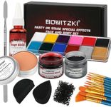 Bowitzki Halloween Makeup Kit Oil Based Face Body Paint Cream Makeup SFX Painting Clear Fake Stage Blood Brush Sponges Painting Special Effects FX Zombie Vampire Monster Scar Wound Christmas Party