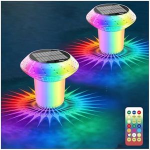 2026 Upgrade Solar Pool Chlorine Floater 3 Inch Tablets(2 Pack), 1800mAh Floating Pool Lights with Remote, 42 Lighting, Timer Function, IP68 Waterproof for Inground/Above Ground Pool, Pool Party, SPA