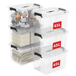 Cetomo 45L*6 Storage Boxes, Carry Plastic Storage Box with Lids, Organizing Container with Handle and Secure Latching Buckles, Stackable, Nestable, Tote Bin for Home Office Clothes, 45L-6Pack, Clear