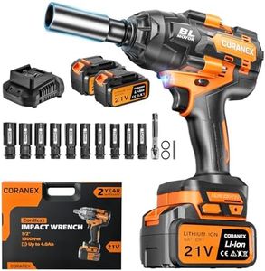 CORANEX 1/2" Cordless Impact Wrench | 1300N.m (960ft-lbs) | 2x4.0Ah Batteries - Longer Runtime | Fast Charger | Variable Speed Control | Brushless Motor High Torque Impact Gun for Auto Repair, Home