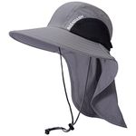 BASSDASH UPF 50+ Unisex Water Resistant Wide Brim Sun Hat with Large Neck Flap Ponytail Fishing Hat for Men Women, Light Grey, One Size