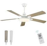 Melkelen White Ceiling Fan, 52 Inch Ceiling Fans with Lights and Remote, Modern Outdoor Fan with Lights for Covered Patio Farmhouse Bedroom, MK06-WT